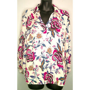 Chico's Women's 2 V-neck Paisley Elastic Waist Floral Blouse 16/18